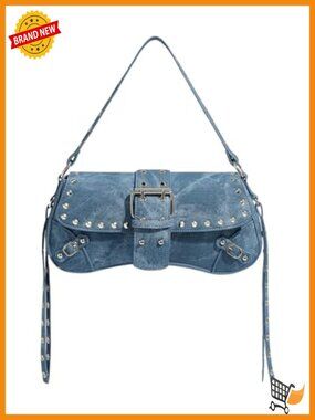 Y2K PU Leather Shoulder Bag Rivet Detail Small Clutch Purse